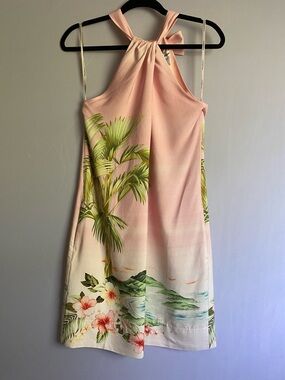 Tommy Bahama Pink Silk Halter Dress With Beautiful Print XS